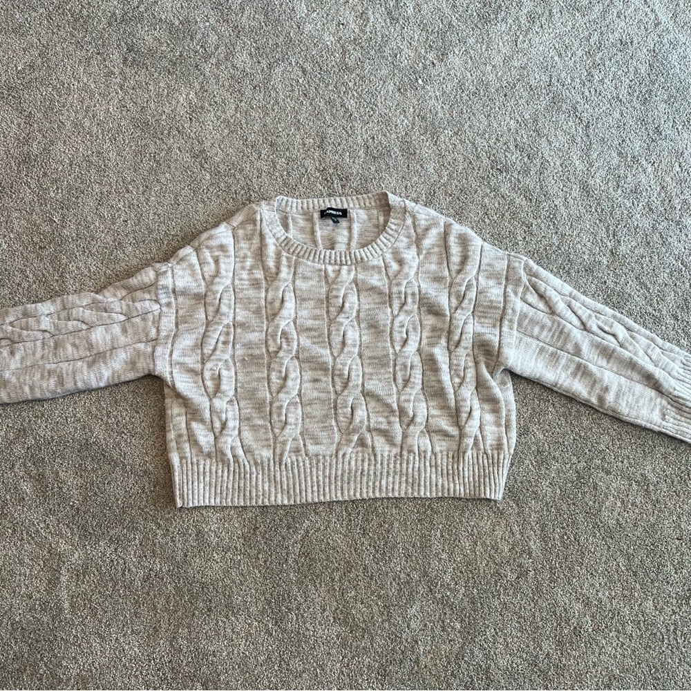 Express Beige Chunky Cable Knit Sweater